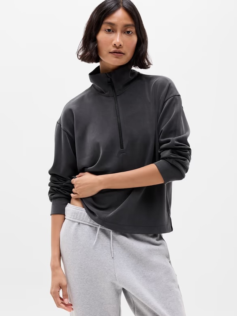 Athleta Seasoft Classic 1/4 Zip Sweatshirt XS Black Athleisure Athletic Gym